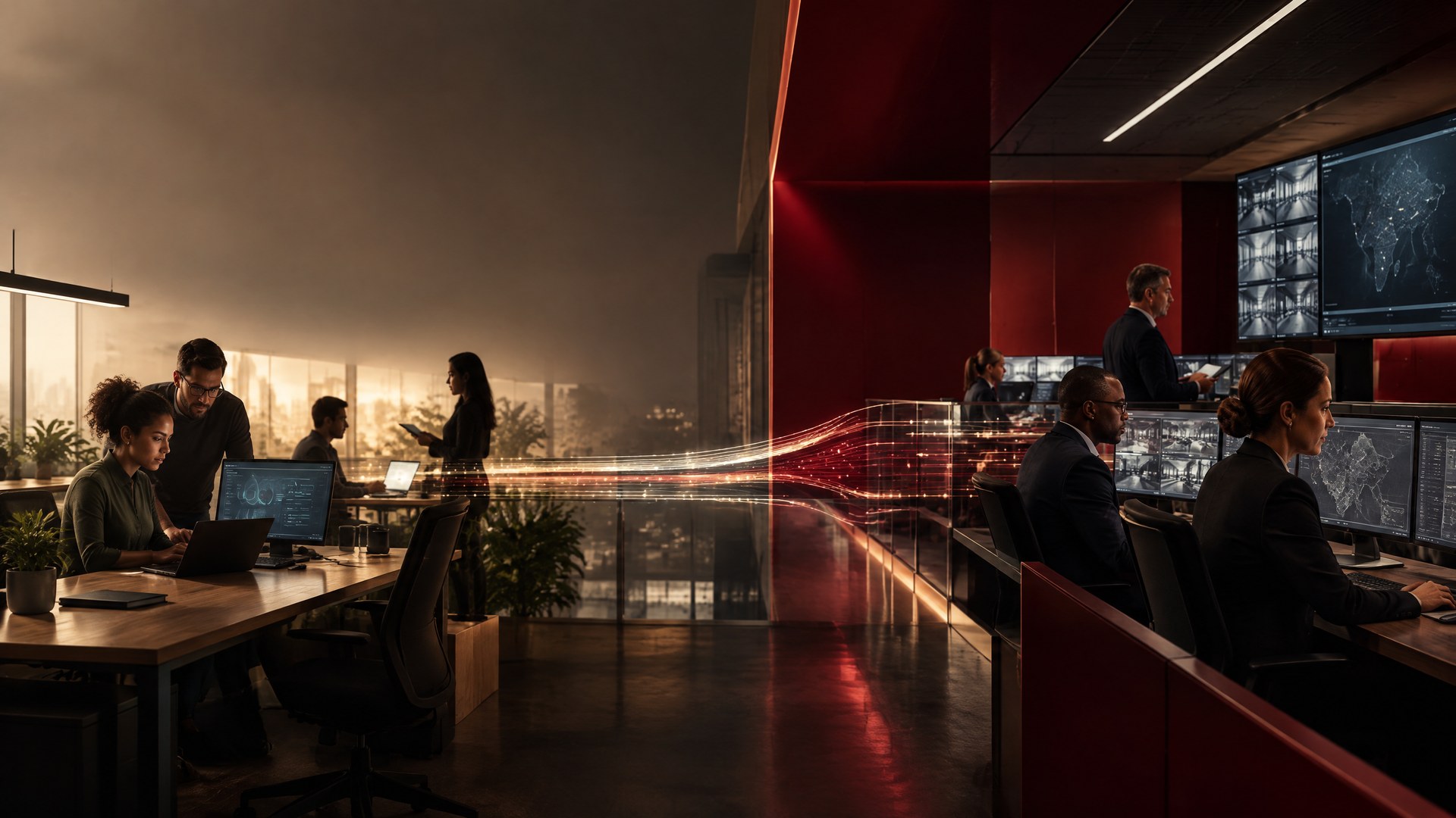 Digital small-business banking operations connected to an institutional bank control room through a secure data bridge