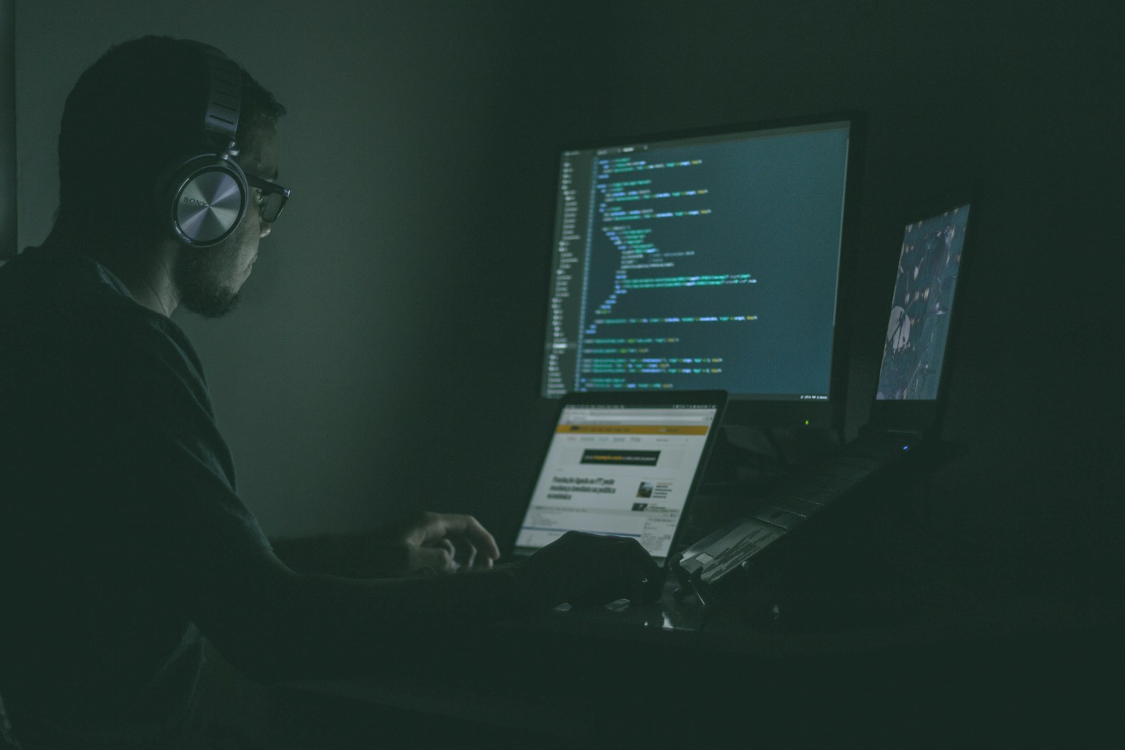 A security engineer examining a branching autonomous workflow on a large screen